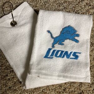White  Golf Towel with Blue Lions Embroidery, Detroit Football, Lions Fan